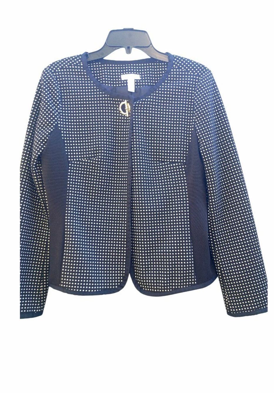 CHARTER CLUB Vintage Blk/White Polka-Dot Jacket L/S Size Small Slimming Sides